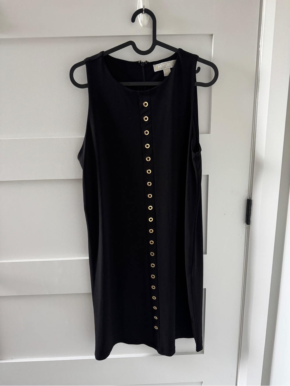 Michael Kors Black Sleeveless Mini Dress with Gold Eyelet Trim